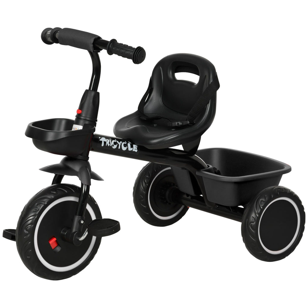 Tricycle for Toddlers Age 2-5 with Adjustable Seat, Storage Baskets, Black