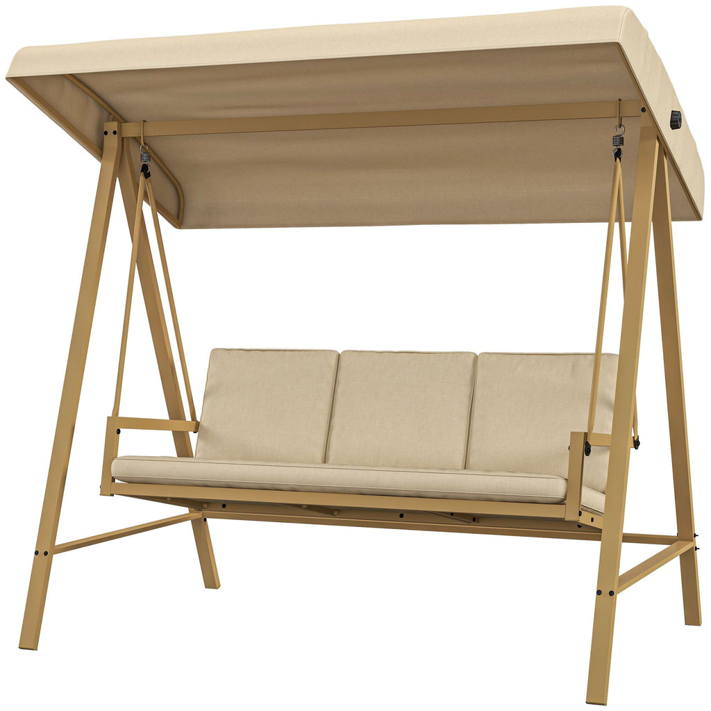Triple-Seater Garden Swing Bench with Sunshade & Detachable Padding, Sand Hue for Patio Leisure|
