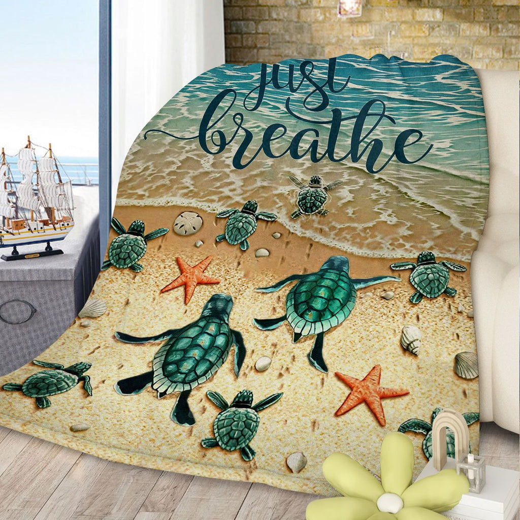 Tropical Baby Sea Turtle Flannel Fleece Blanket 3D Ocean Waves Flannel Soft Plush Throw Blanket Cozy Blankets for Bed Chair Car Sofa Couch Bedroom 130*150cm (temu can only be self-picked up)