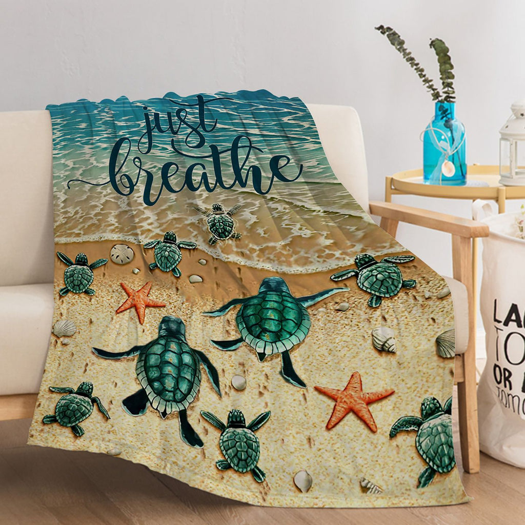 Tropical Baby Sea Turtle Flannel Fleece Blanket 3D Ocean Waves Flannel Soft Plush Throw Blanket Cozy Blankets for Bed Chair Car Sofa Couch Bedroom 150*200cm (temu can only be self-picked up)