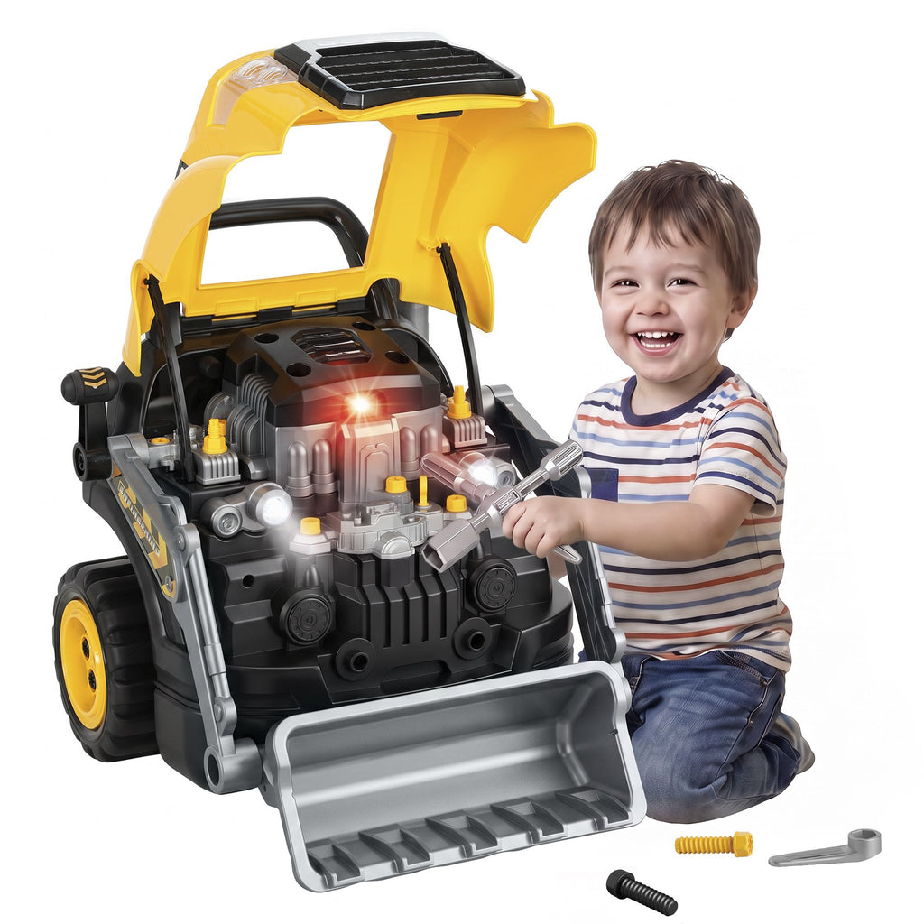 Truck Engine Toy, Kids Mechanic Repair Set with Spray, Lights, Sounds, Educational Excavator Gifts for 3-6 Years