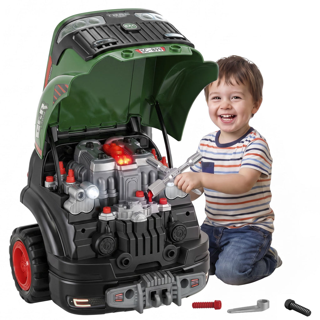 Truck Engine Toy, Kids Mechanic Repair Set with Spray, Lights, Sounds, Educational Gifts for 3-6 Years, Green