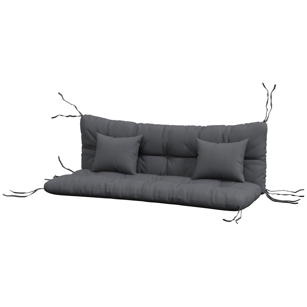 Tufted Bench Cushions & Throw Pillows, Outdoor Replacement Bench Seat Pad, Back Cushion & 2 Pillows, Charcoal Gray