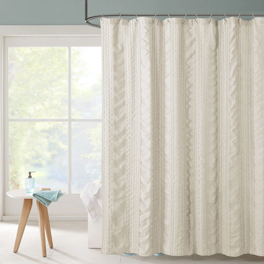 Tufted Shower Curtain - Seersucker Striped Modern Bathroom Curtain,72x72 Inch