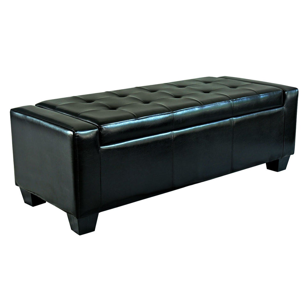 Tufted Storage Ottoman, 50.5" Faux Leather, Rectangular, Versatile, Black for Living Room, Entryway, Bedroom