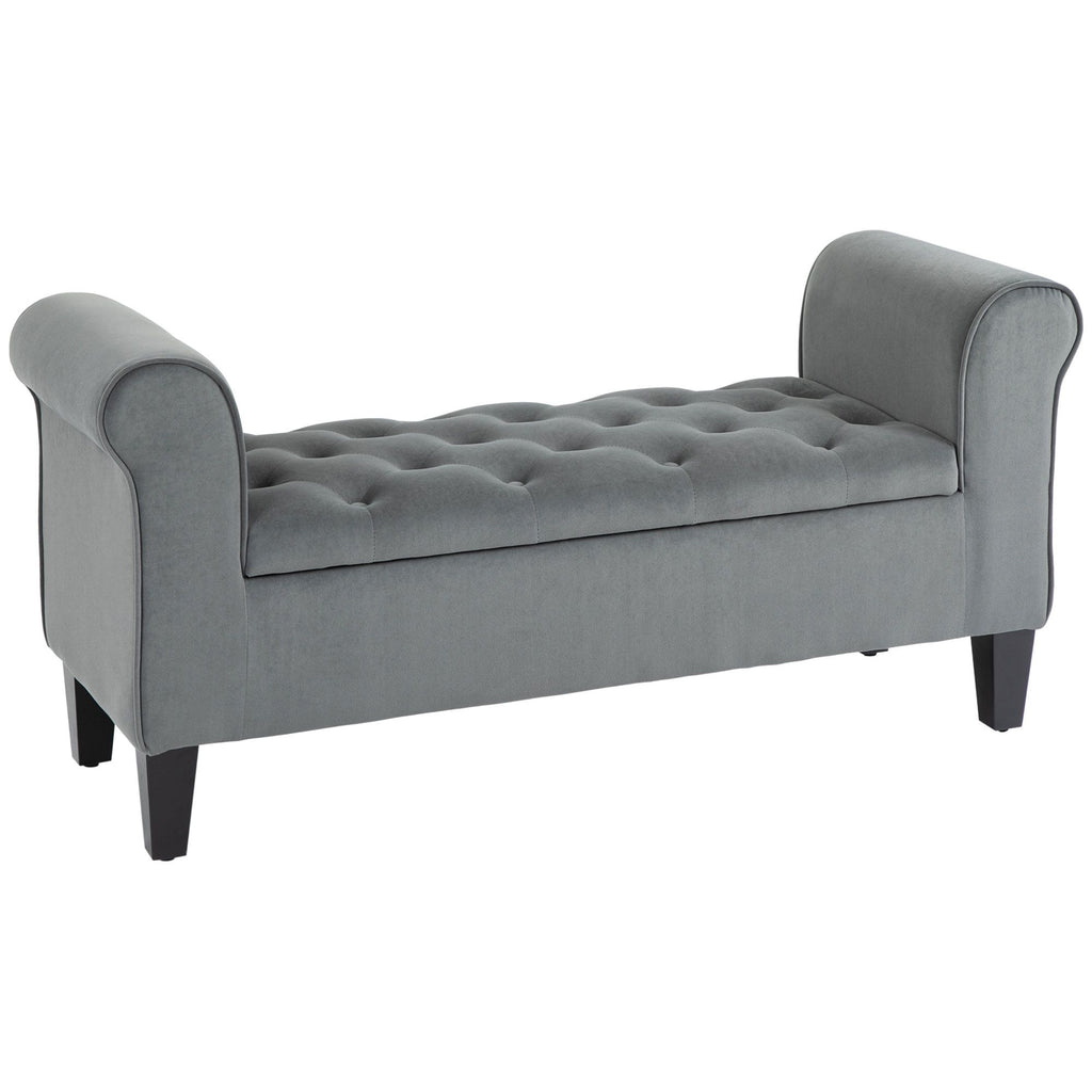 Tufted Storage Ottoman Bench Armed Folding Entryway Upholstered Bed Bench Gray