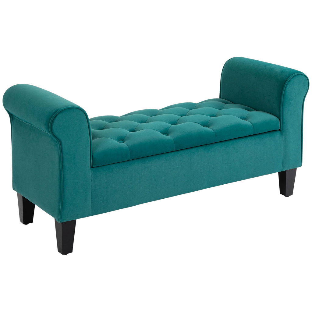 Tufted Storage Ottoman Bench with Folding Design and Upholstered in Elegant Green