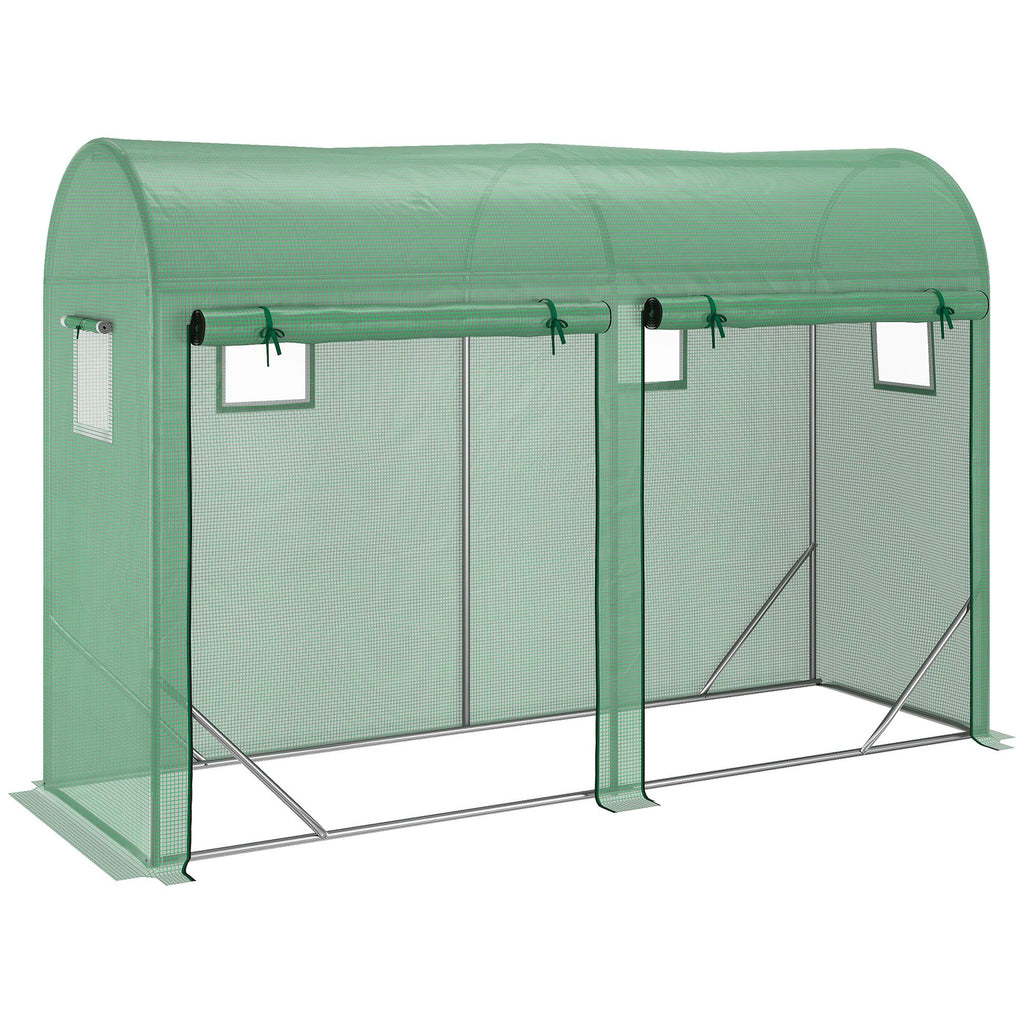 Tunnel Greenhouse 10x3x7 ft Green Walk-In Hot House with Roll-Up Windows Zippered Door Steel Frame PE Cover