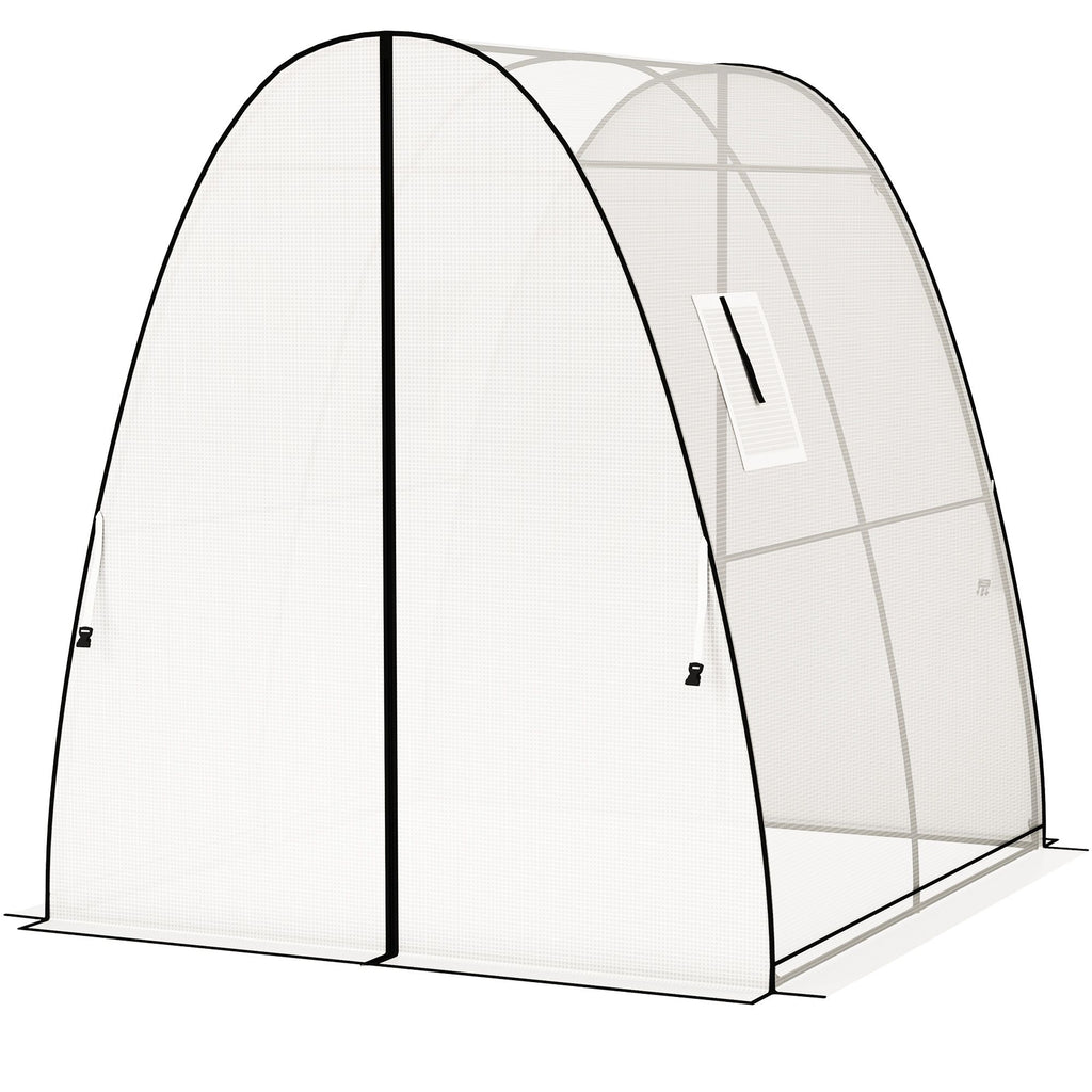 Tunnel Hoop House Greenhouse with Sandbags and Hemmed PE Cover, 2 Doors and Screen Windows, 6' x 6' x 6.6', White