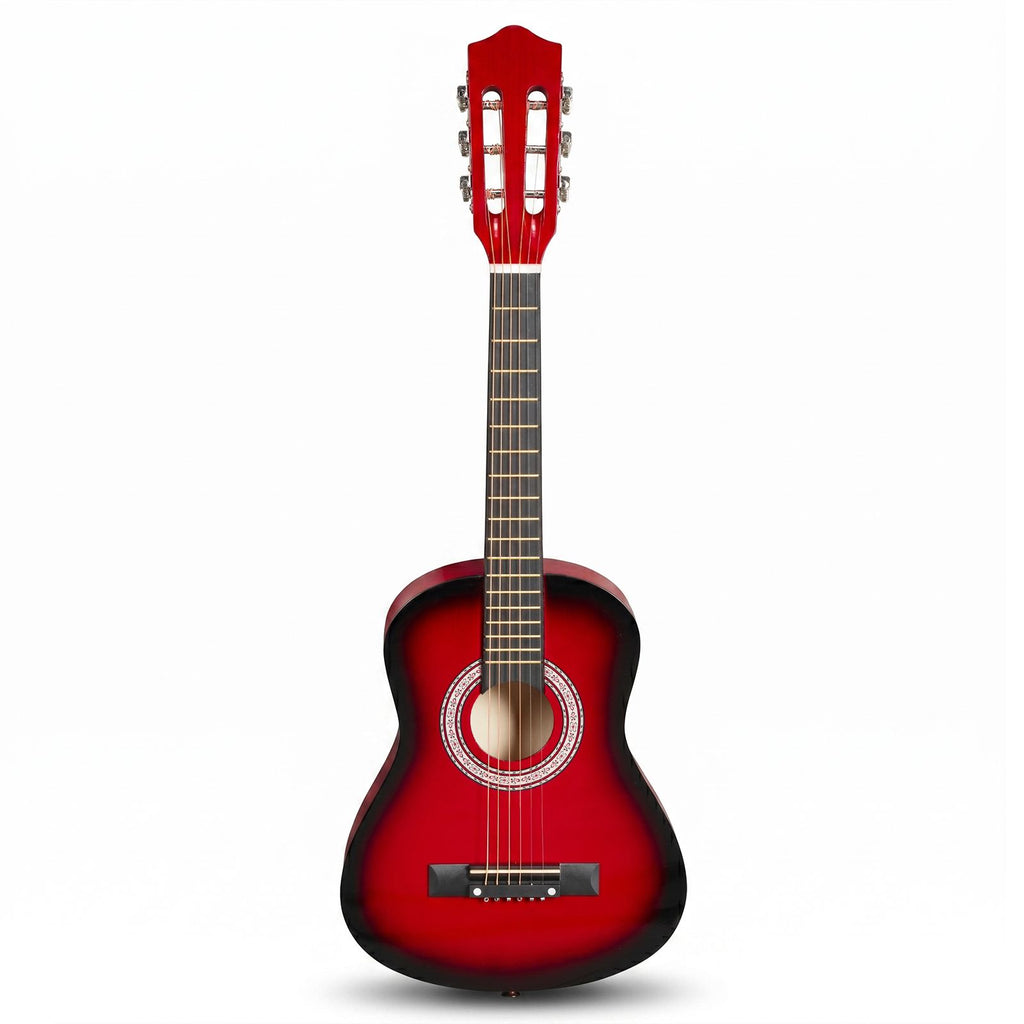 Turn red 30-inch Round Acoustic Guitar with Picks, Strings, Capo, Case, Tuner, and Strap