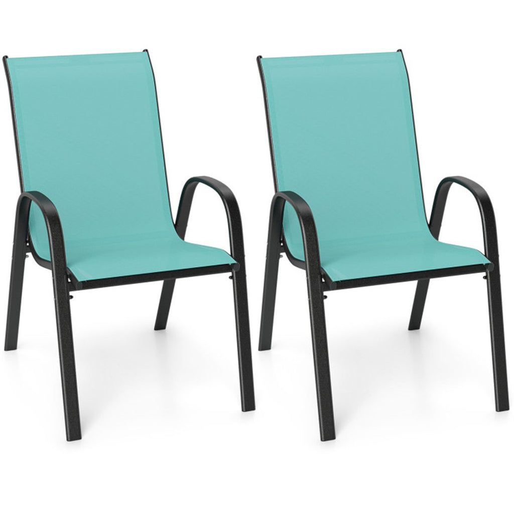 Turquoise 2 Pack Stackable Patio Dining Chairs, Ergonomic Steel Frame Breathable Fabric Outdoor Chairs 330 LBS Capacity