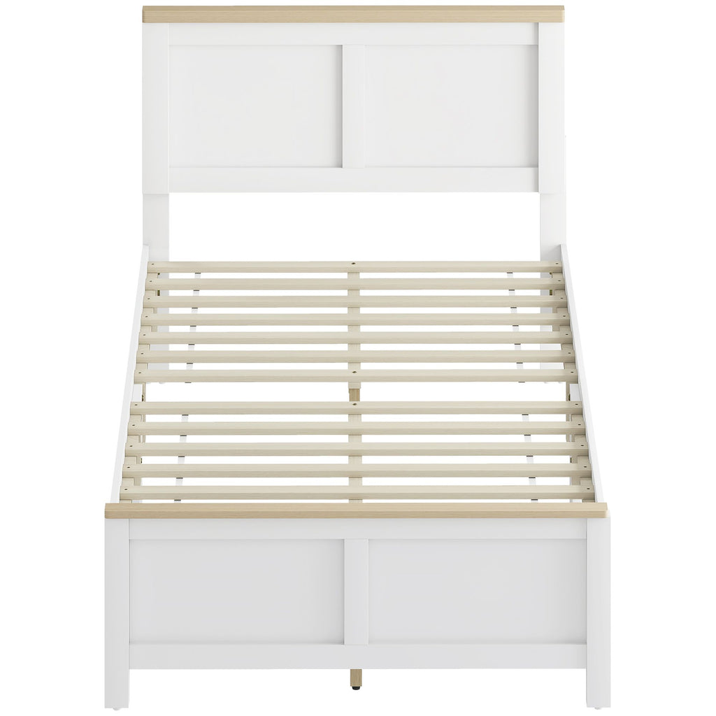 Twin Bed Frame with Headboard, Modern Platform Bed Frame with Wooden Slats, No Box Spring Needed, Easy Assembly, White