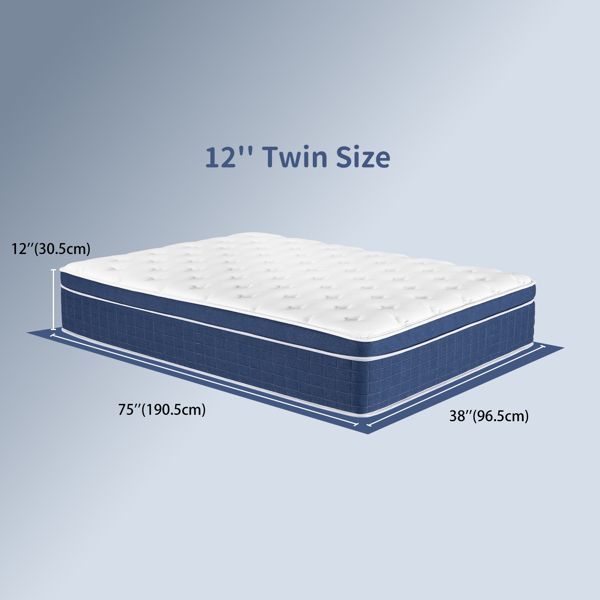 Twin Size Mattress in a Box 12 Inch Memory Foam Hybrid Mattress with Pocketed Springs Medium Firm Support Motion Isolation Edge Support 180 Night Trial
