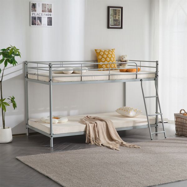 Twin Size Metal Bunk Bed for Kids Teens Adults, Heavy Duty Metal Bunk Bed with Ladder & Full-Length Guard Rail, Gray