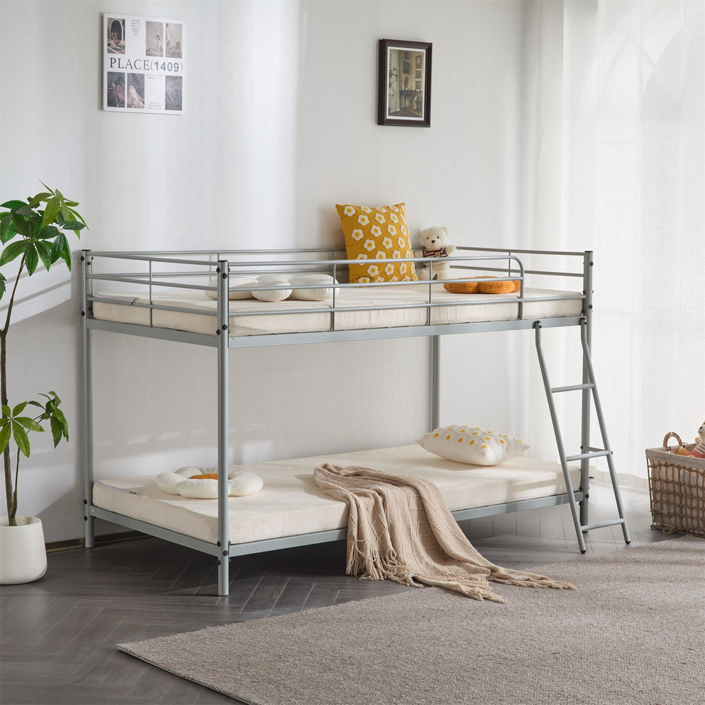 Twin Size Metal Bunk Bed for Kids Teens Adults, Heavy Duty Metal Bunk Bed with Ladder & Full-Length Guard Rail, Gray