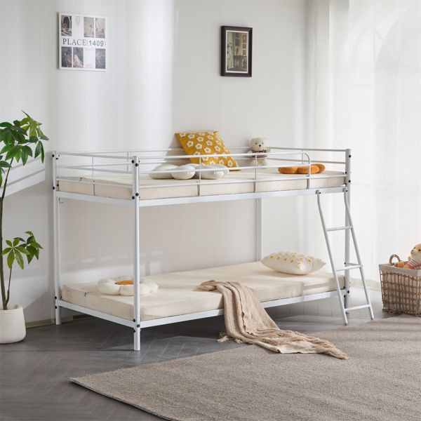 Twin Size Metal Bunk Bed for Kids Teens Adults, Heavy Duty Metal Bunk Bed with Ladder & Full-Length Guard Rail, White