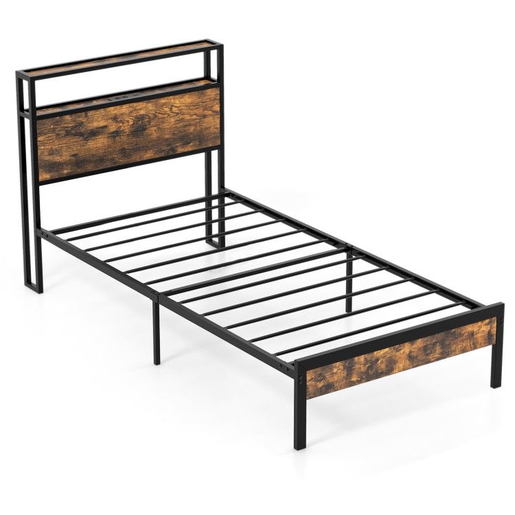 Twin/Full/Queen Bed Frame with Storage Headboard and Charging Station