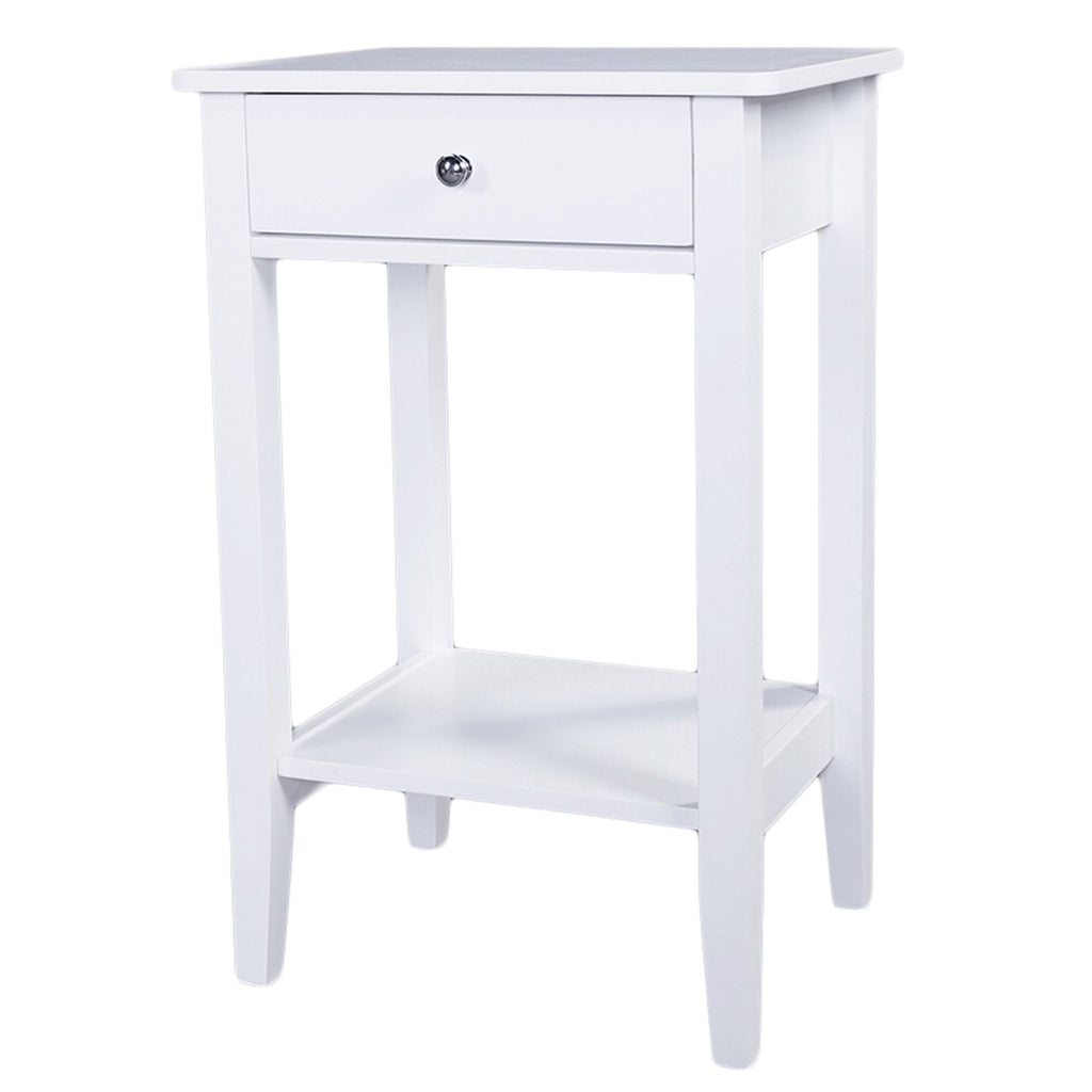 Two-layer Bedside Table Coffee Table with Drawer White--YS