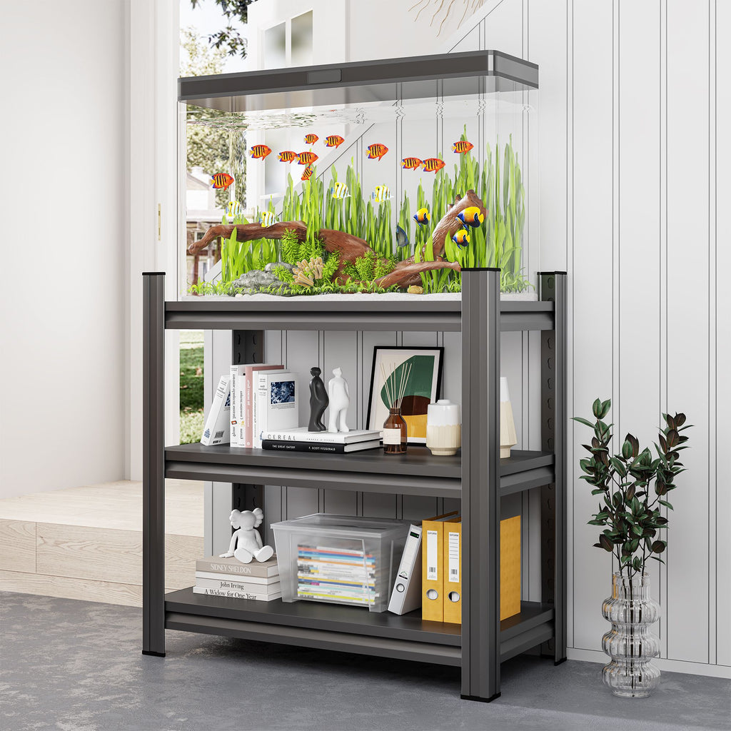 Two-Tier Metal Storage Rack, 5-10 Gallon Fish Tank Stand, Three-Tier Small Reptile Rack, Suitable For Home Offices, 19.70" L x 13.77" W x 31.50" H, Black, Assembly Required