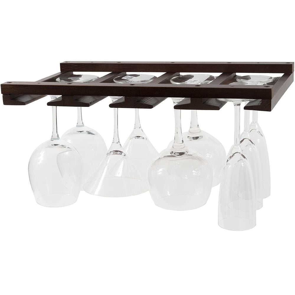 Under Cabinet Wood Stemware Glass Rack Perfectly Fits 6-12 Glasses RT