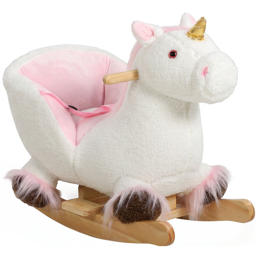 Unicorn Baby Rocking Horse, Kids Ride on Toy with Realistic Sound, Seat Belt for Toddlers 12-36 Months, White