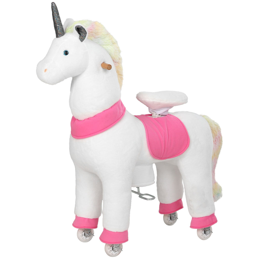 Unicorn Ride on Horse for Kids 4-12 Years, 37.4 Inch Height Plush Riding Pony with Rolling Wheels for Active Play, White