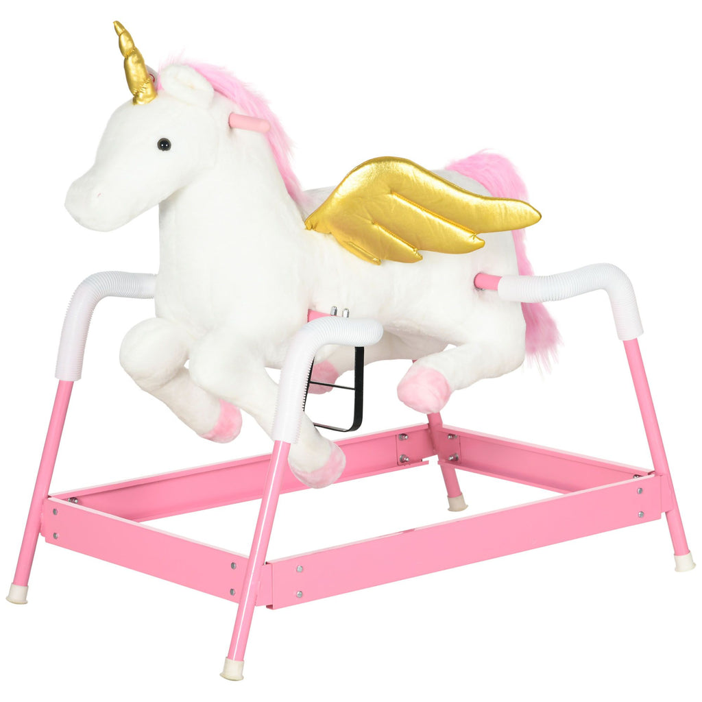 Unicorn Spring Ride-On Toy for Kids 5-12 Years Pink Horse with Sound Effects