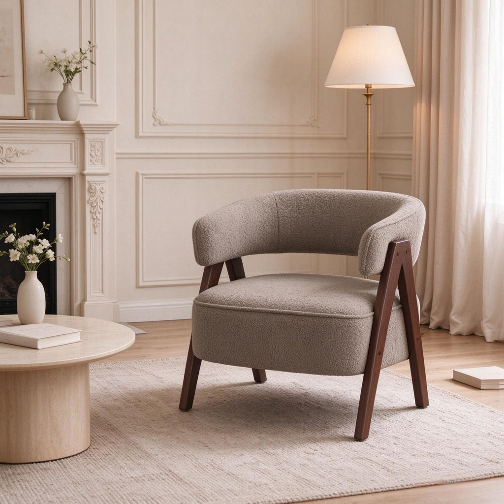 Upholstered Armchair with Wood Legs for Living Room