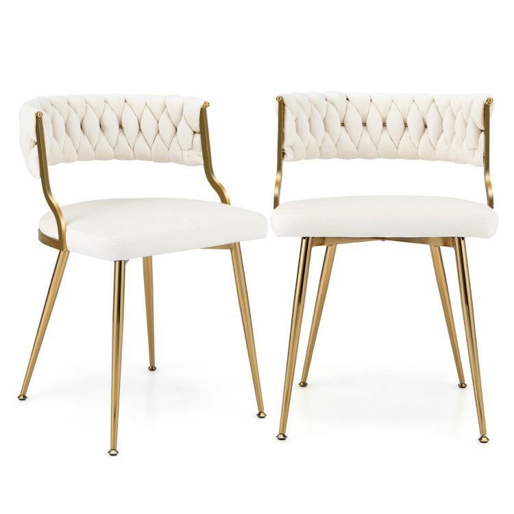 Upholstered Dining Chairs with Golden Metal Legs for Living Room
