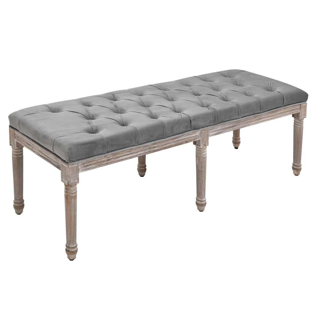 Upholstered Fabric Ottoman Bench Tufted Sitting Bench with Rubberwood Legs for Living Room Bedroom Hallway Grey