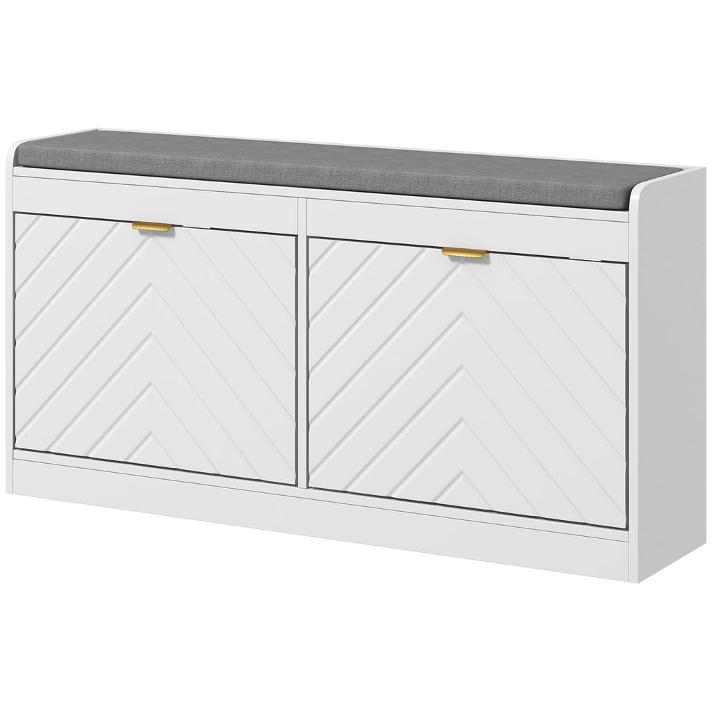 Upholstered Shoe Rack Bench Narrow with 2 Flip Drawers for 8 Pairs