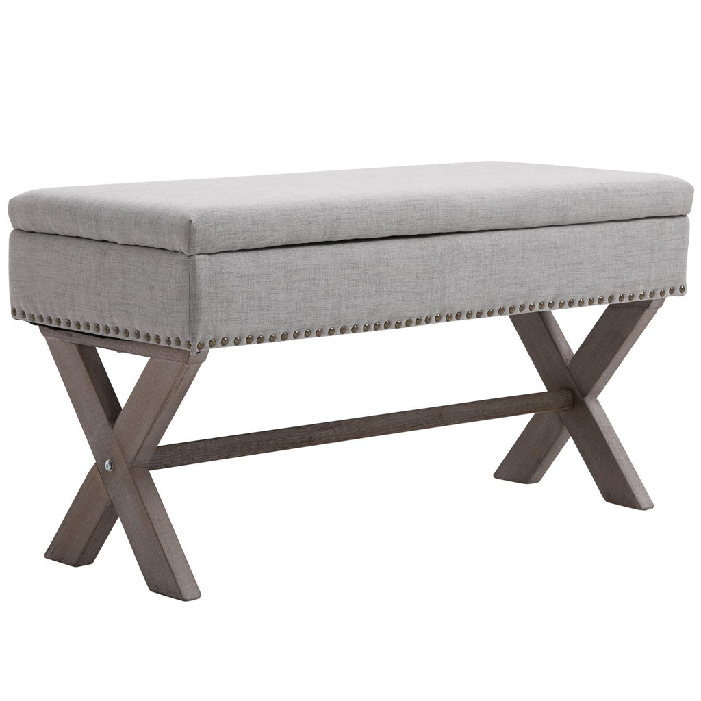 Upholstered Storage Ottoman Bench, Rectangular Cushioned Seat for Entryway or Living Space | Grey