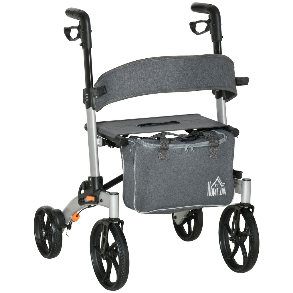 Upright Rollator Walker for Seniors, Silver, 10" PVC Wheels, Aluminum, with Seat and Storage Basket