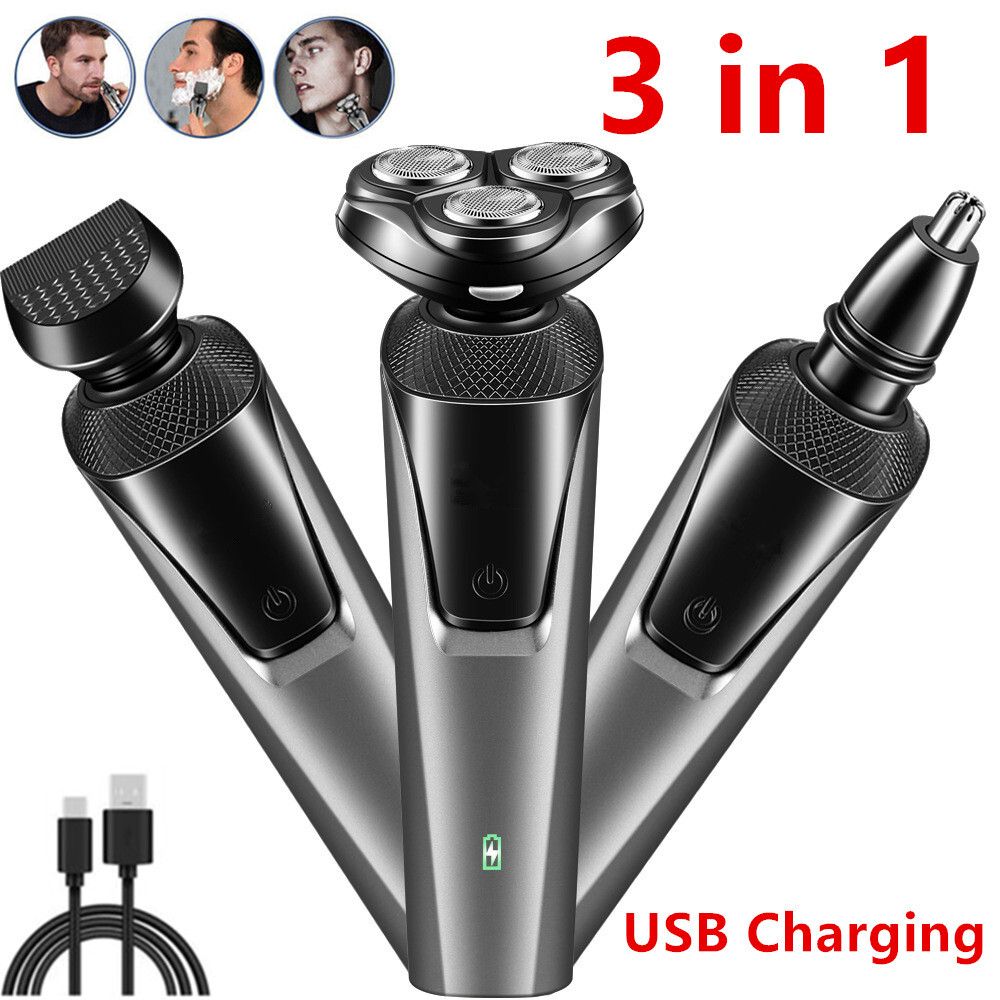 USB Rechargeable 3-In-1 Men's Professional Multi-function Cheek Beard Trimmer Men Nose Hair Cutting Barber Shaver Machine(Logistics only For USPS.TK/TMEU only For self-pickup)