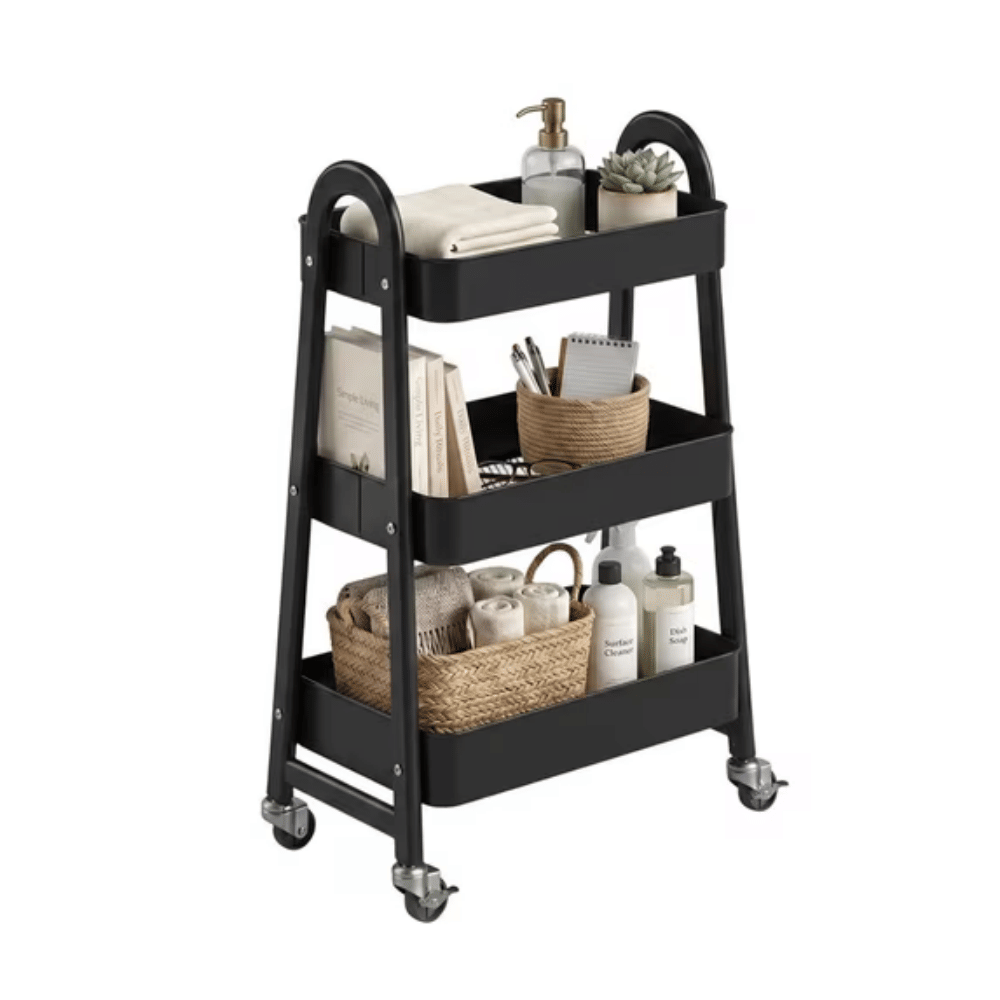 Utility Cart, Metal, 3Tier, Lockable Caster Wheels , 360 Rolling, Black (Shipment from Walmart)