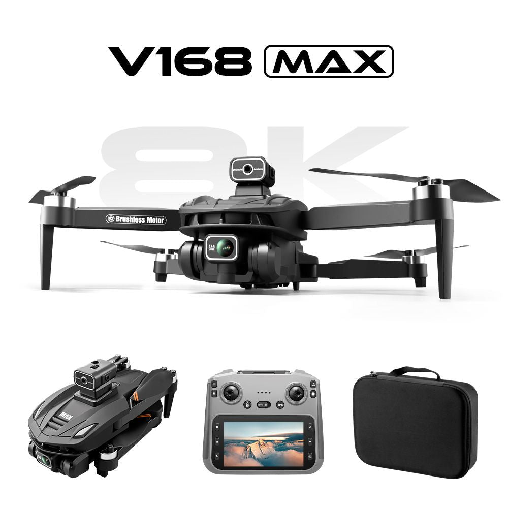V168 Drone | Front-mounted 8K HD PTZ Camera, 4.5-inch Screen Remote Control, Brushless Motors, GPS Return-to-home, Gesture Control, 360° Roll, Dual Lenses, Foldable Design
