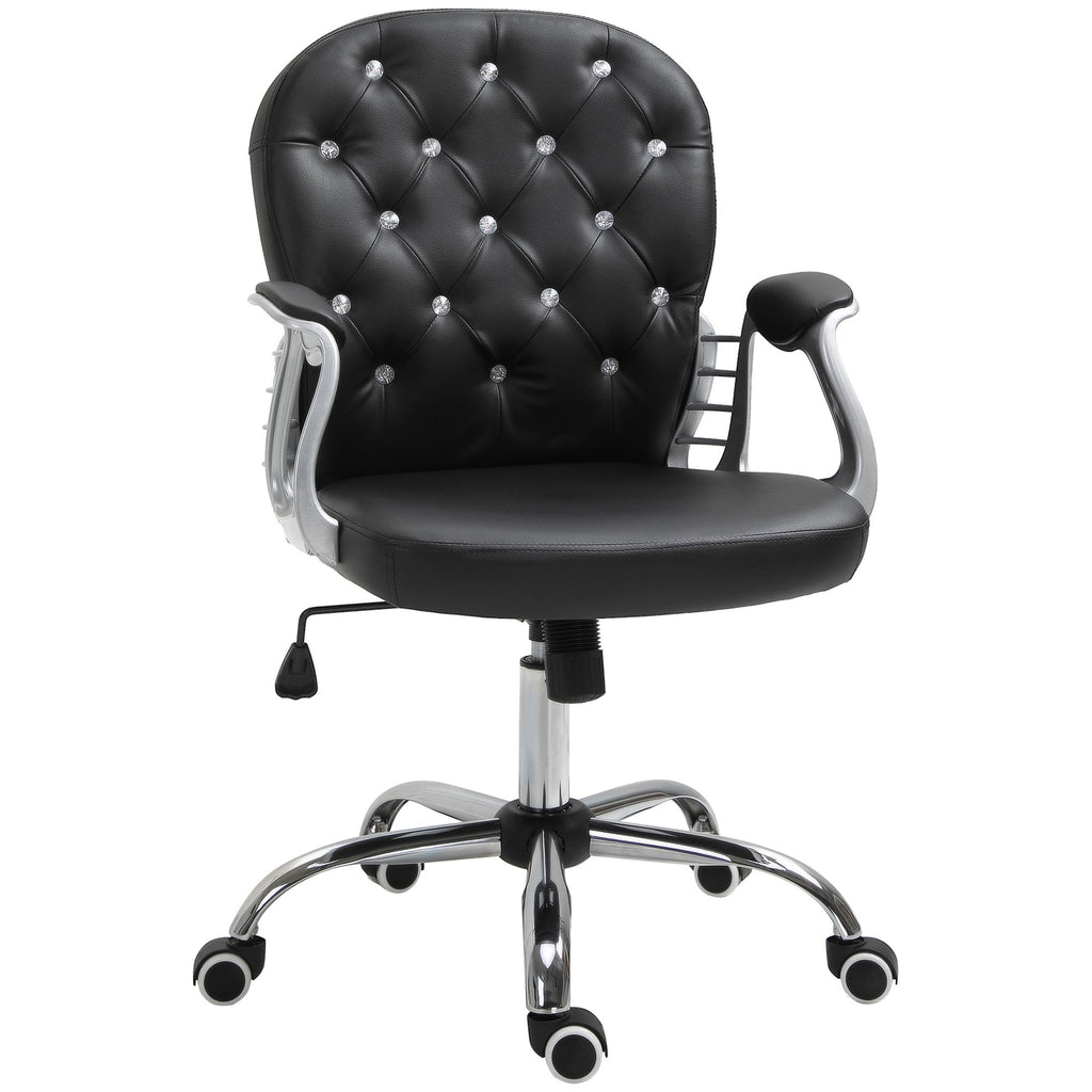 Vanity Tufted Backrest Adjustable Swivel Task Office Chair Rolling Wheels Black
