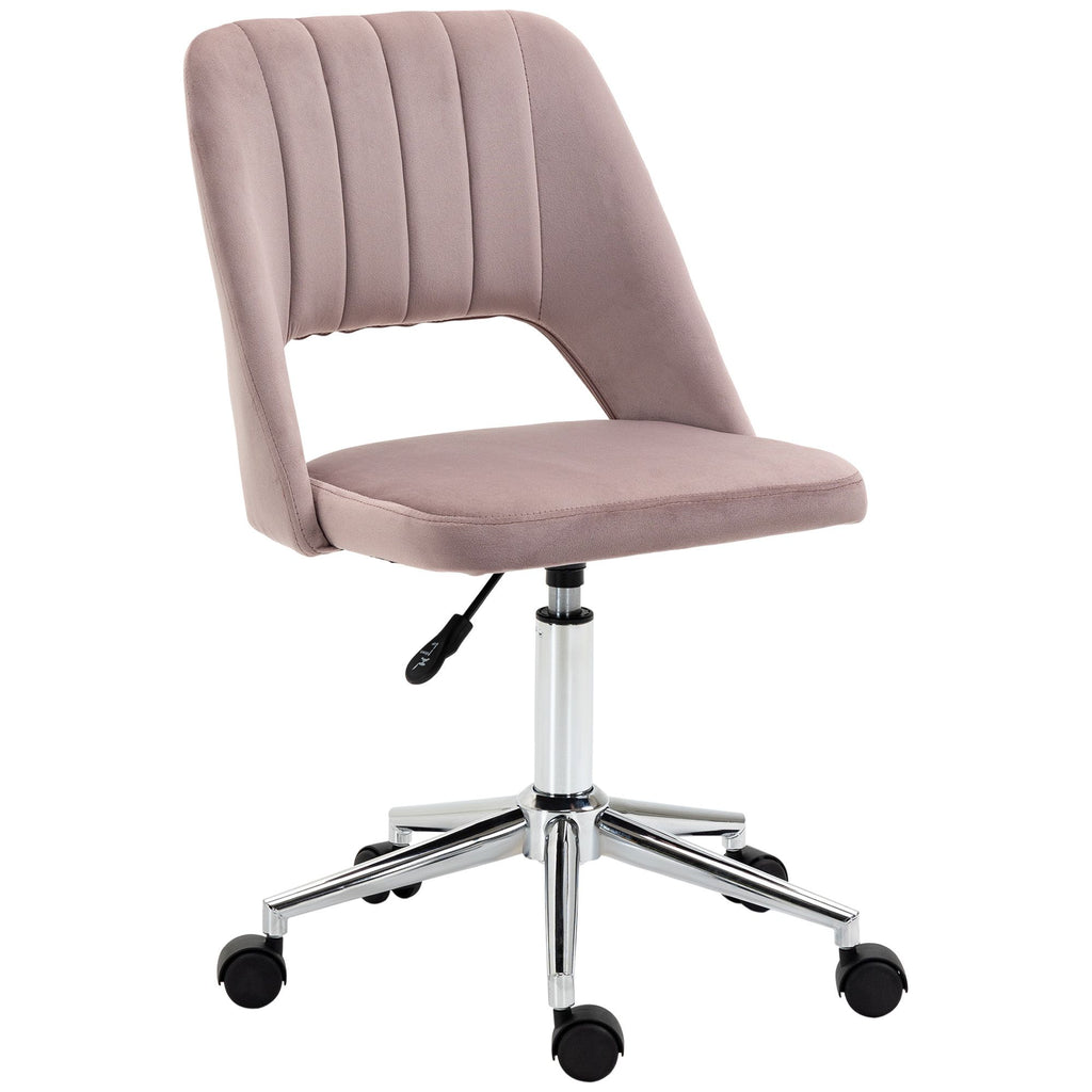 Velvet Home Office Chair Mid Back Swivel Scallop Design for Study Bedroom Pink