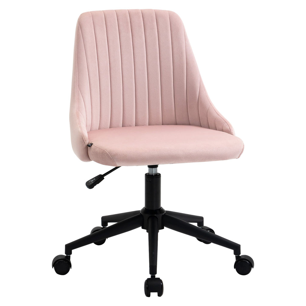 Velvet Swivel Mid-Back Office Chair Scallop Design Home Office Pink