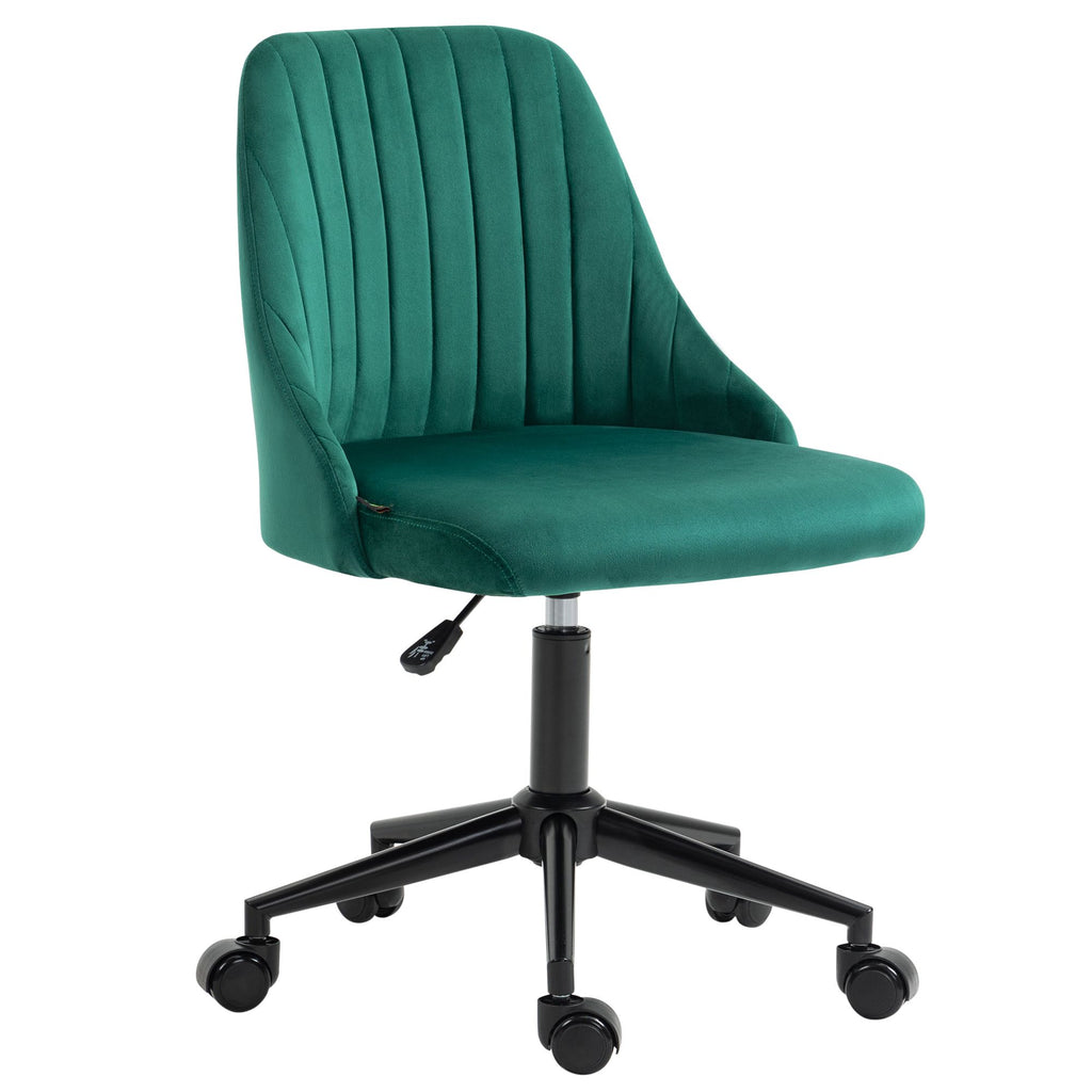 Velvet Swivel Office Chair Mid-Back Scallop Design Home Office Green