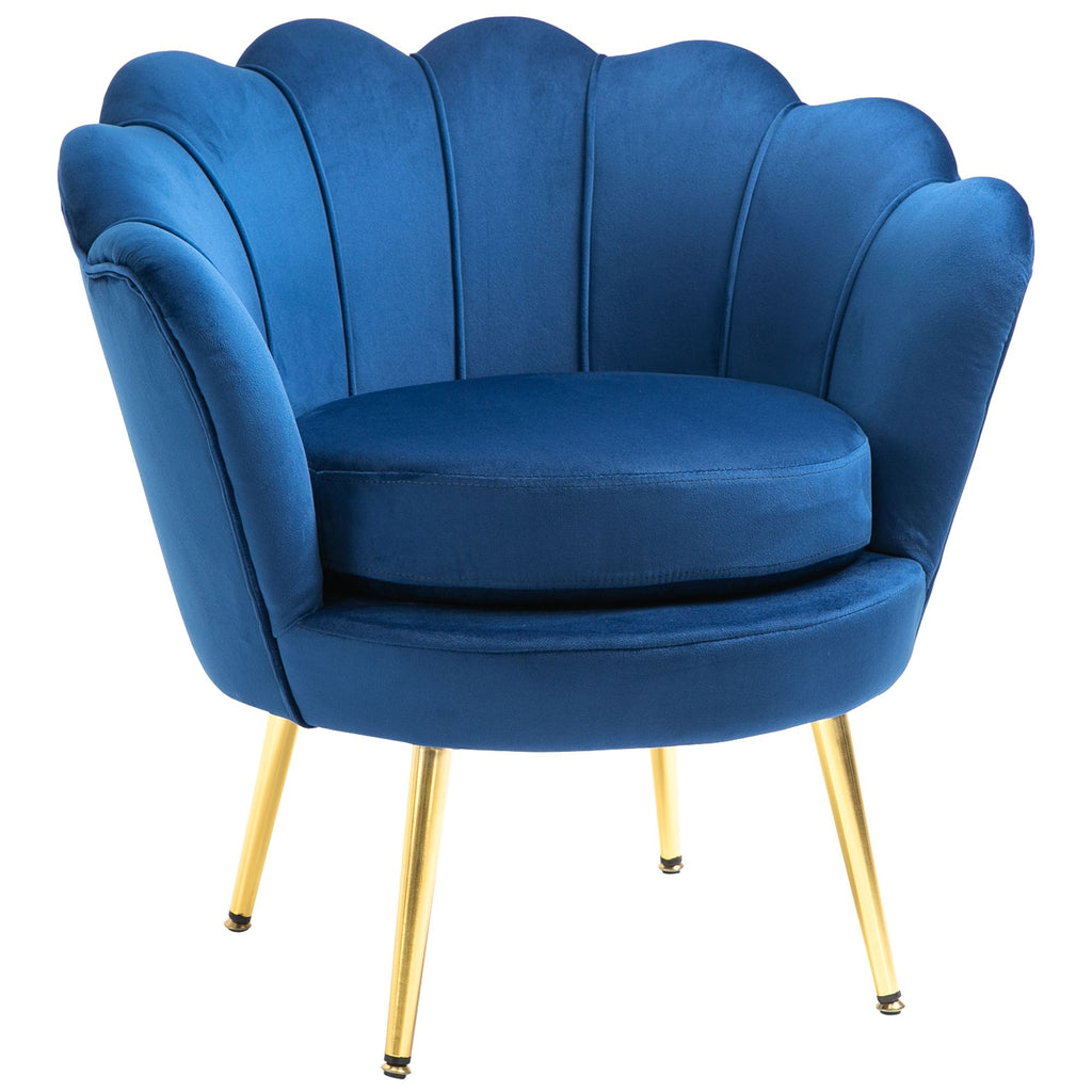 Velvet-Touch Accent Chair Leisure Club Chair Gold Metal Legs for Living Room Blue