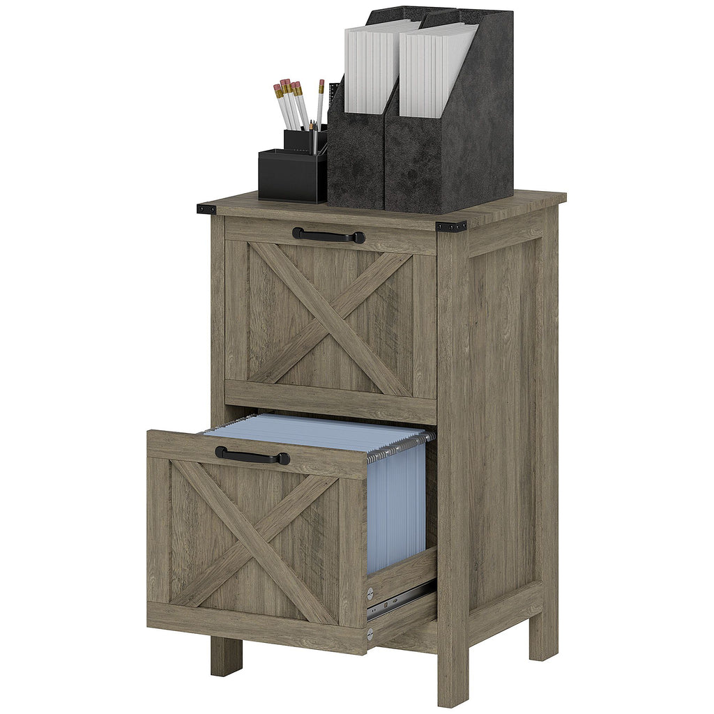 Vertical File Cabinet with 2 Drawers, Rustic Farmhouse Office Storage Cabinet for A4, Letter Size, Distressed Gray