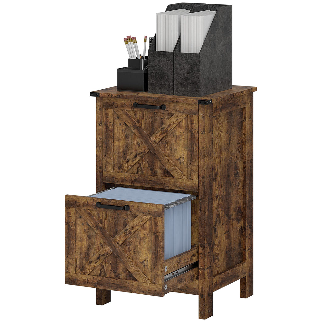 Vertical File Cabinet with 2 Drawers, Rustic Farmhouse Office Storage Cabinet for A4, Letter Size, Rustic Brown