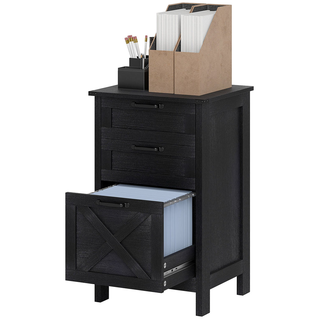 Vertical File Cabinet with 3 Drawers, Rustic Farmhouse Office Storage Cabinet for A4, Letter Size, Distressed Black