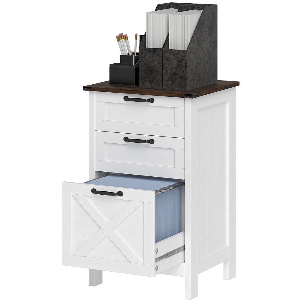 Vertical File Cabinet with 3 Drawers, Rustic Farmhouse Office Storage Cabinet for A4, Letter Size, Distressed White