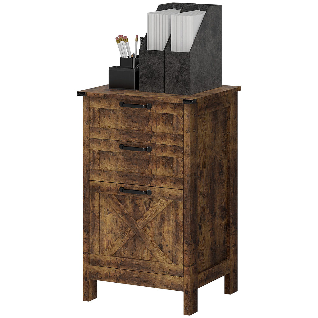 Vertical File Cabinet with 3 Drawers, Rustic Farmhouse Office Storage Cabinet for A4, Letter Size, Rustic Brown