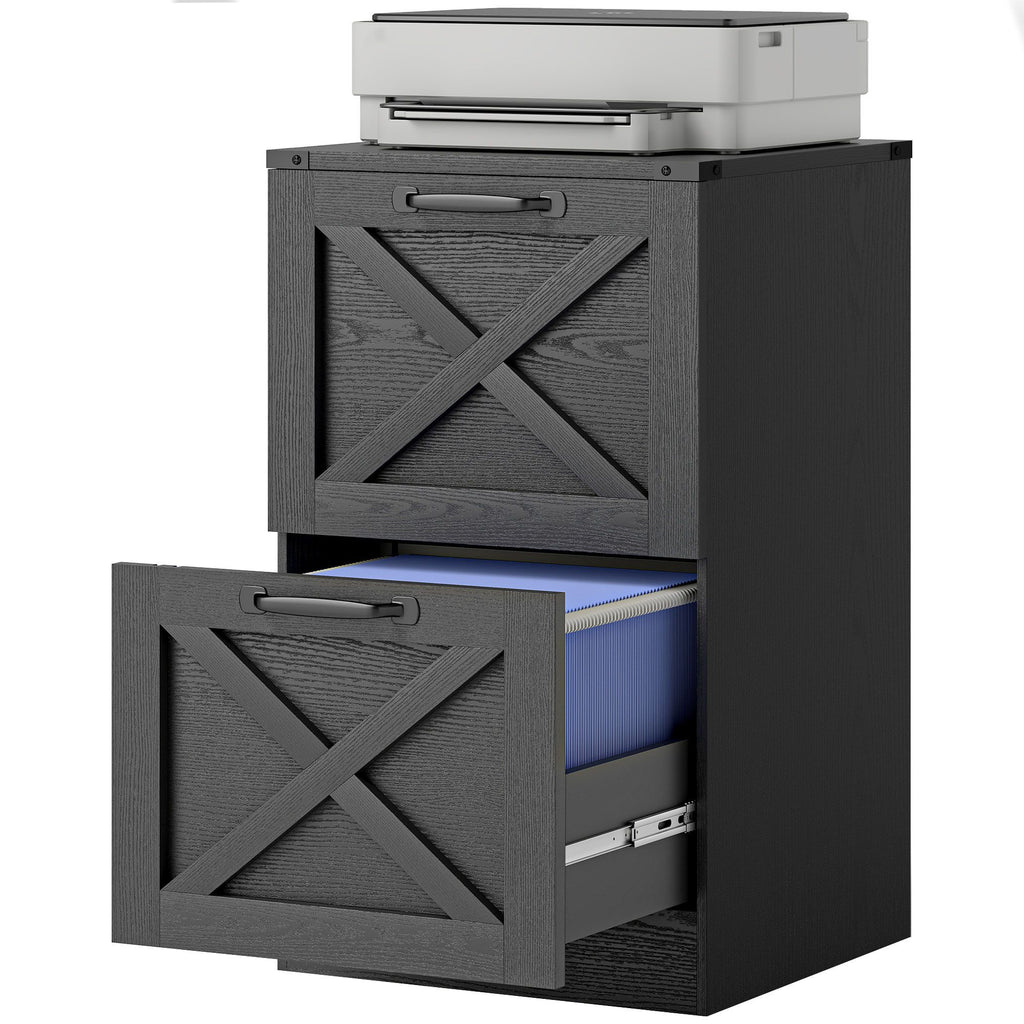 Vertical Storage Drawers Farmhouse X Pattern Printer Stand Fits Letter Files 2 Drawers Black