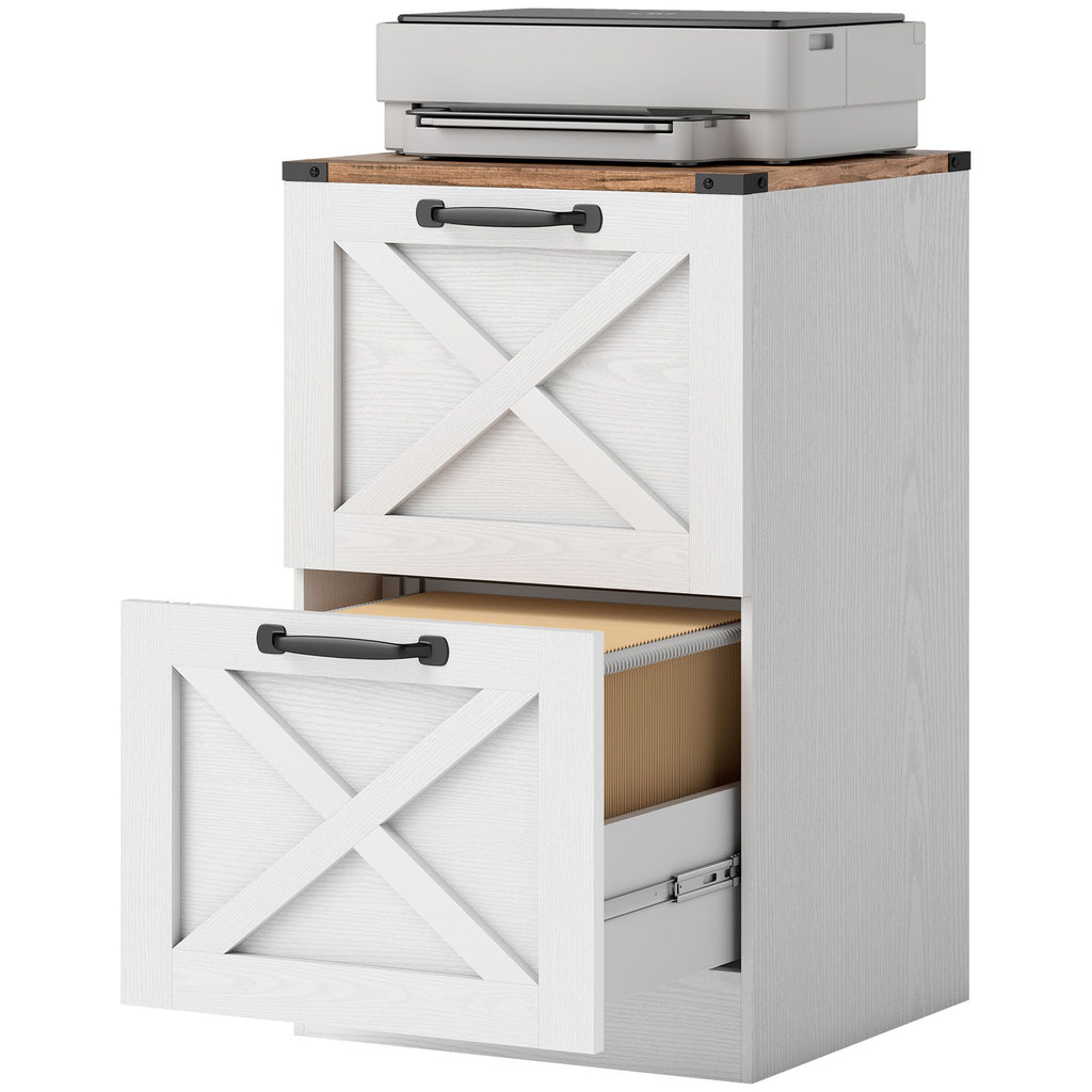 Vertical Storage Drawers Farmhouse X Pattern Printer Stand Fits Letter Files 2 Drawers White