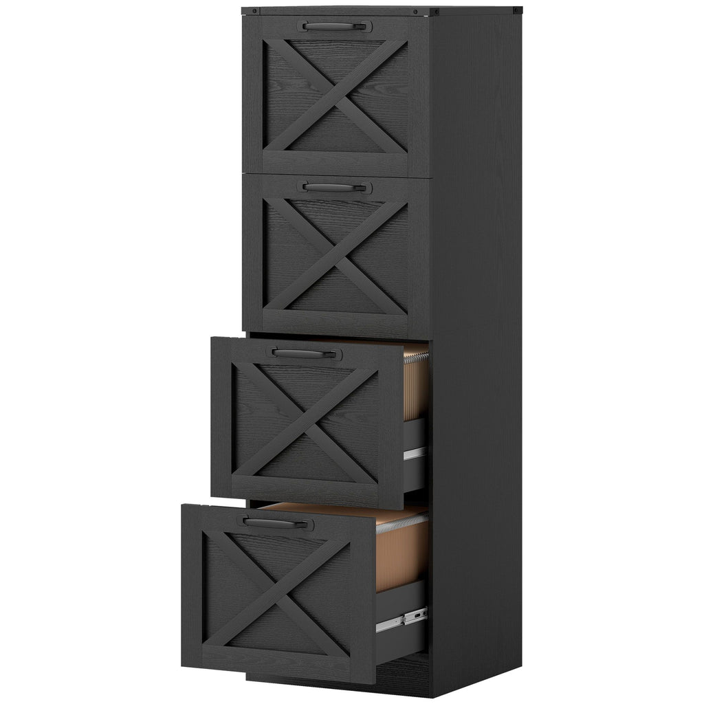 Vertical Storage Drawers Farmhouse X Pattern Printer Stand Fits Letter Files 4 Drawers Black