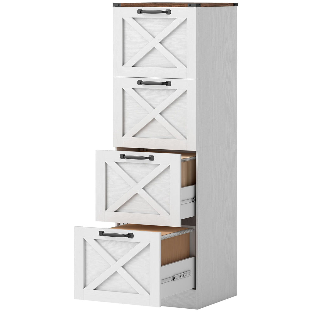 Vertical Storage Drawers Farmhouse X Pattern Printer Stand Fits Letter Files 4 Drawers White